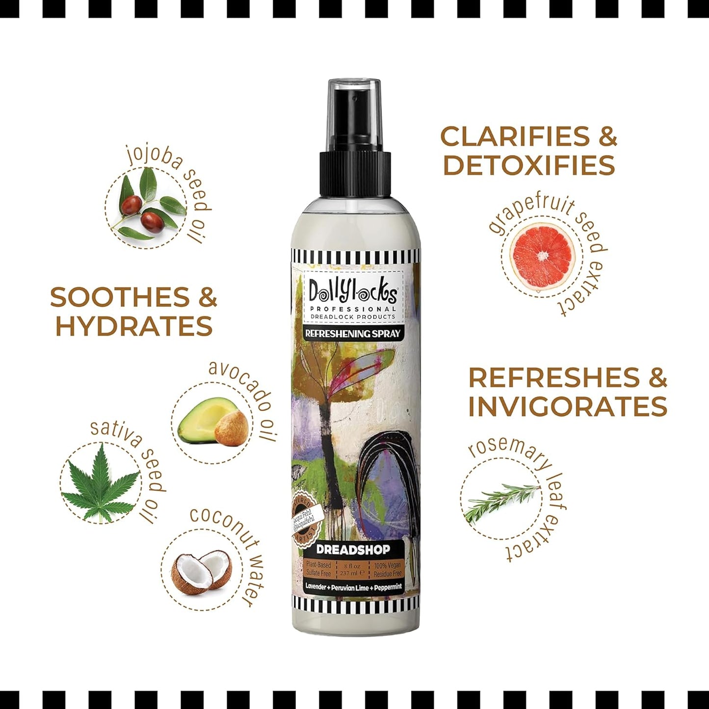 Dollylocks Refreshening Spray - Dreadshop - Plant Based Loc Hair Care Products, Residue-free and Sulfate-free Loc and Scalp Refreshing Spray for Dreadlocks, 8oz