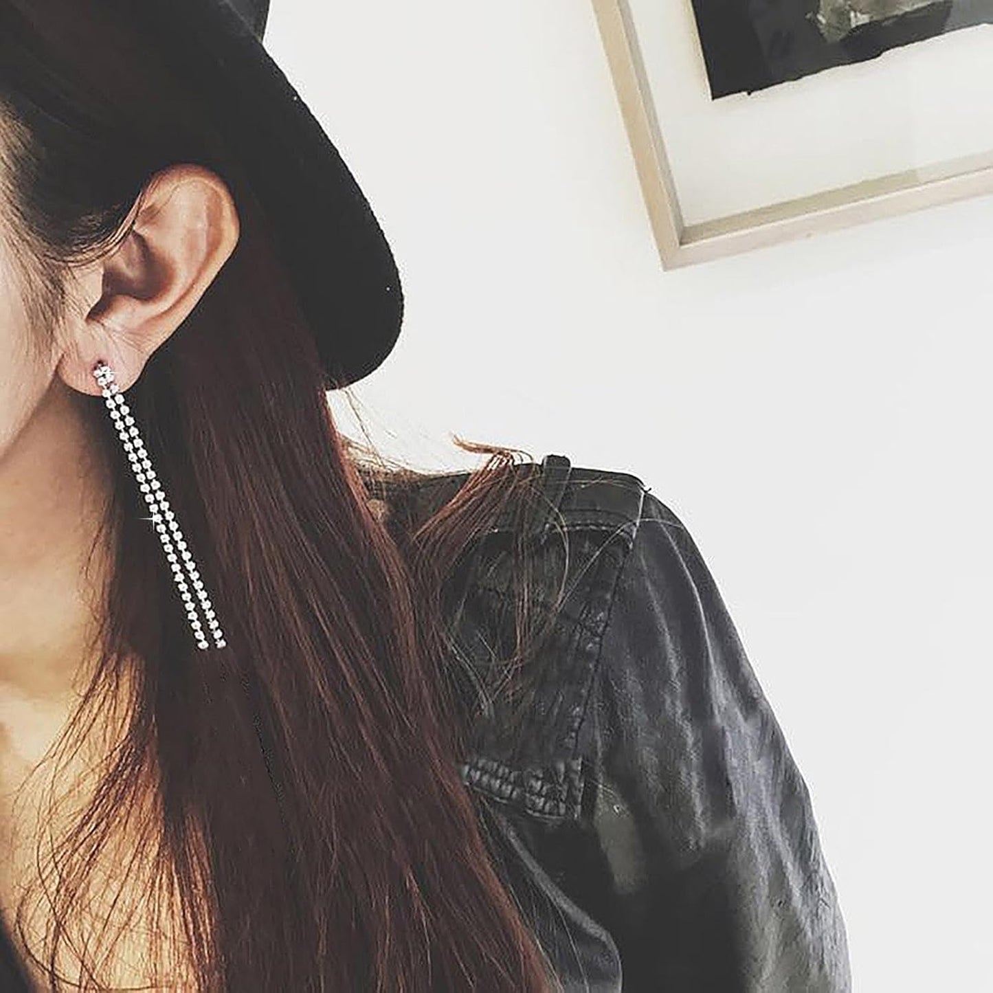 Vintage Rhinestone Chandelier Drop Earrings Long Crystal Chain Earrings Silver Tennis Chain Tassel Earrings Shine Cz Dangle Earrings Jewelry for Women