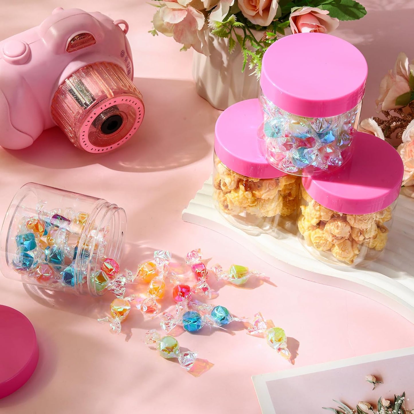 Patelai 4 Pieces Round Wide-mouth Leak Proof Plastic Container Jars with Lids for Travel Storage Makeup Beauty Products Face Creams Oils Salves Ointments DIY Making(8 Ounce,Pink)