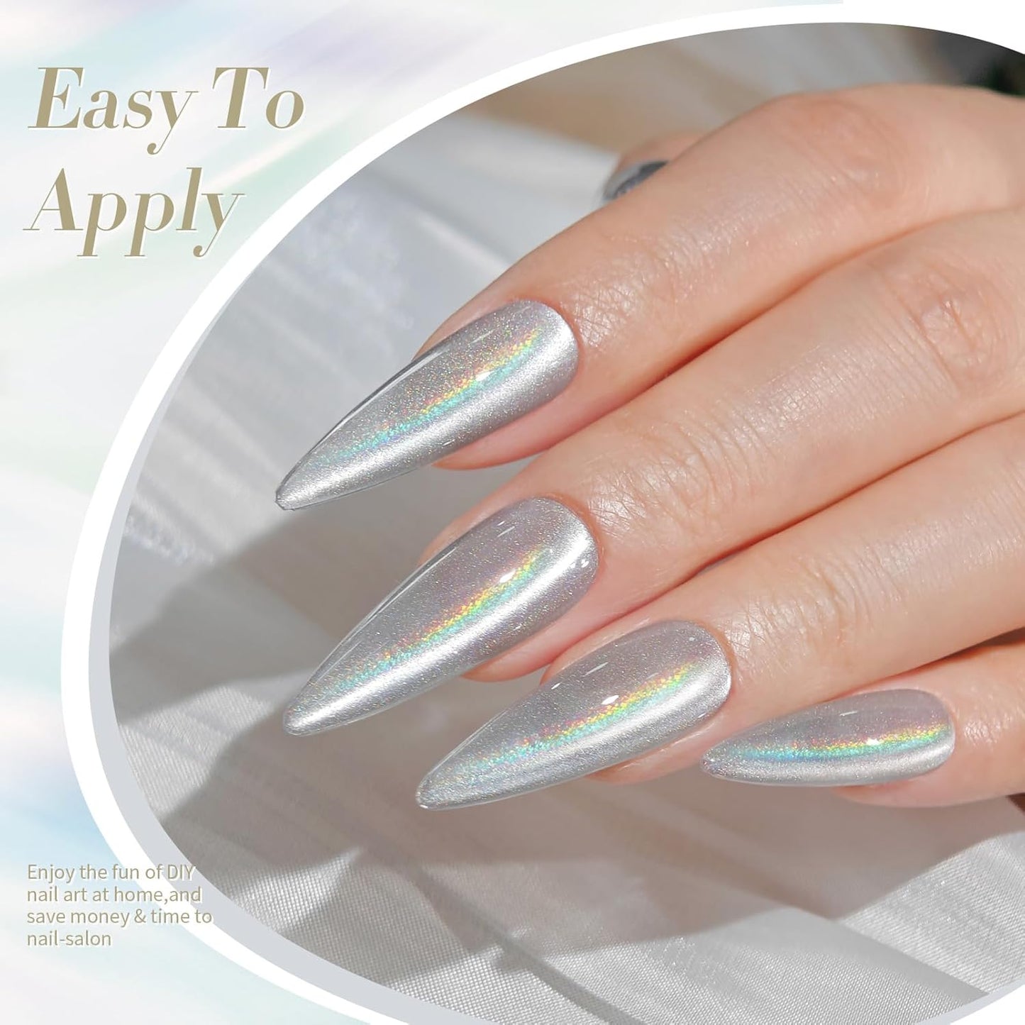 Born Pretty White Glitter Cat Magnetic Eye Gel Nail Polish, Holographic Glitter Iridescent Gel Nail Polish Soak Off Led Gel Nail Polish Nail Art Gel Manicure Salon DIY Gifts 15ML