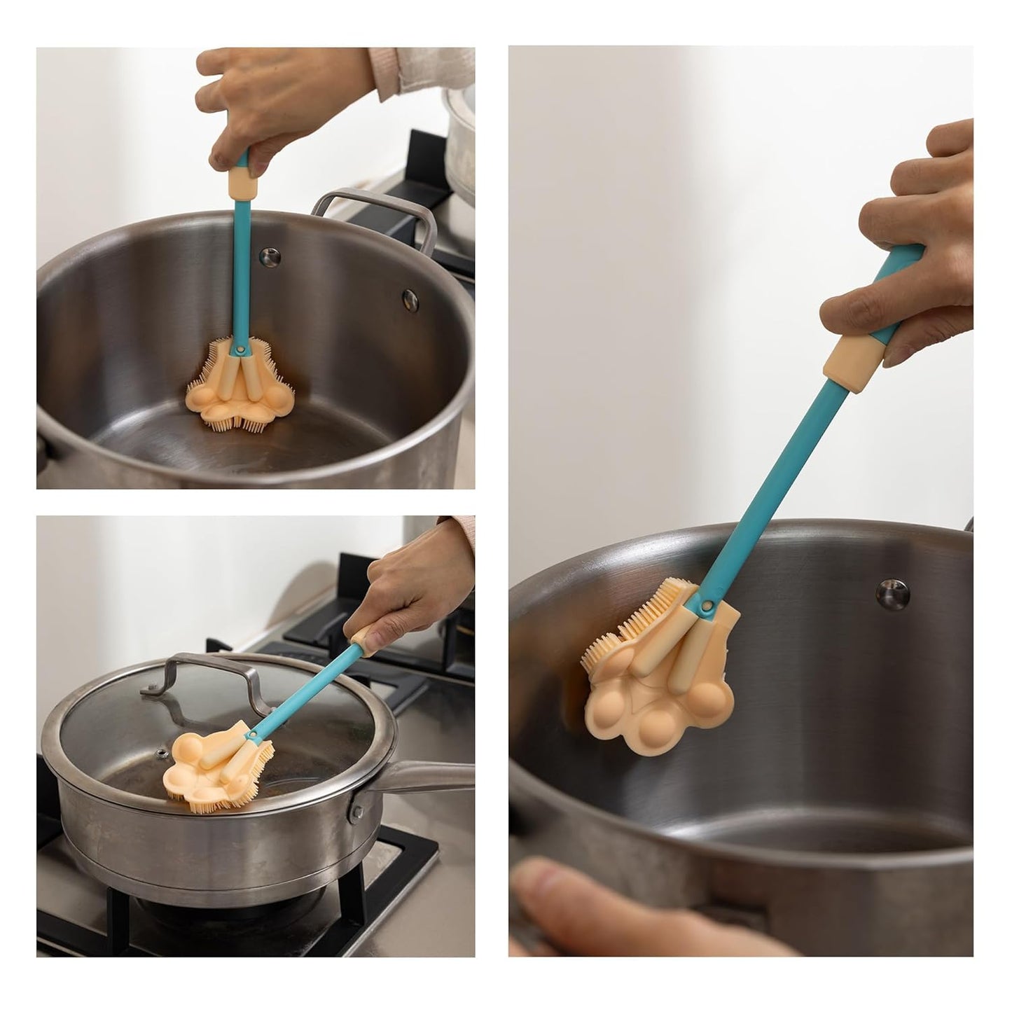 Adjustable Handle Length 10.5-13.8in Water Cup Cleaner Bottle Brush, Silicone Baby Bottle Brush, Pot Brush Cleaner, Blue