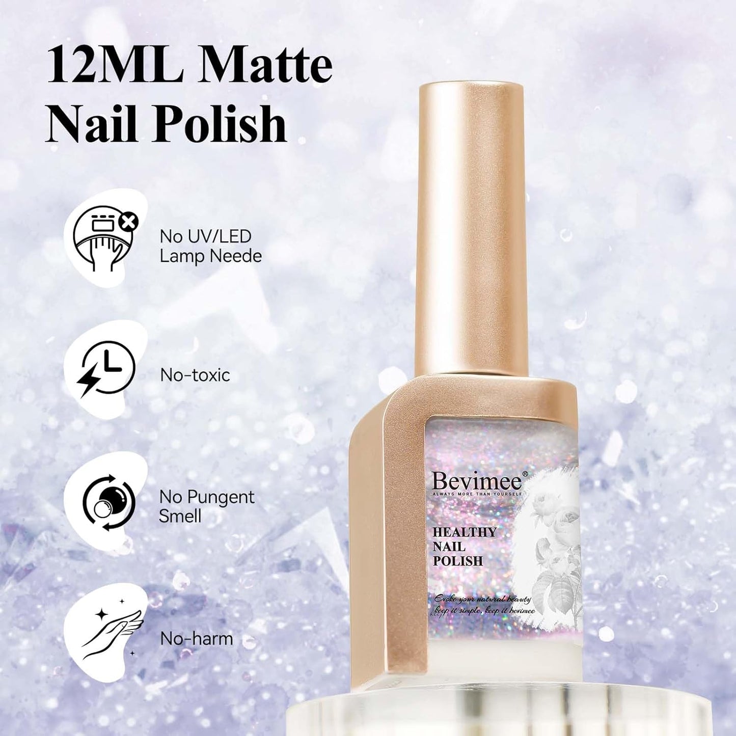 Glitter Silver Nail Polish Quick Dry, Sparkle Iridescent Nail Lacquer Air Fast Drying, Reflective Flash Long-Lasting Vegan Fingernail Polish, 12ML