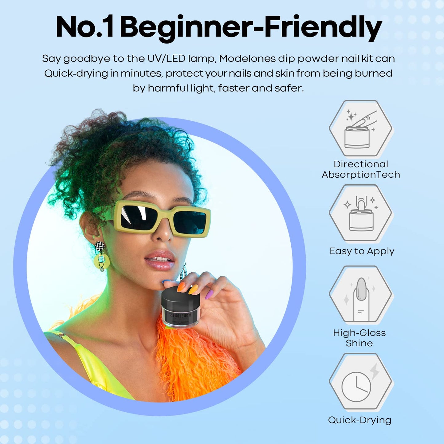 Modelones Dip Powder Black Color, Nail Dipping French Nail Art, 28 Long-Lasting Pro System Salon DIY at Home No Needed Lamp Cured