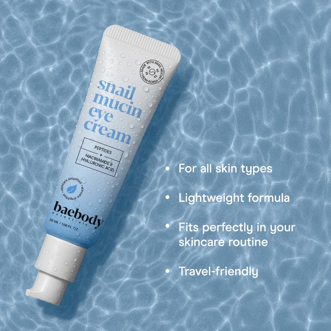 Baebody Snail Mucin Eye Cream (30 ml/1.06 fl oz) - Anti-Aging Eye Cream for Dark Circles and Dry Skin - Snail Mucin Serum with Peptides and Hyaluronic Acid