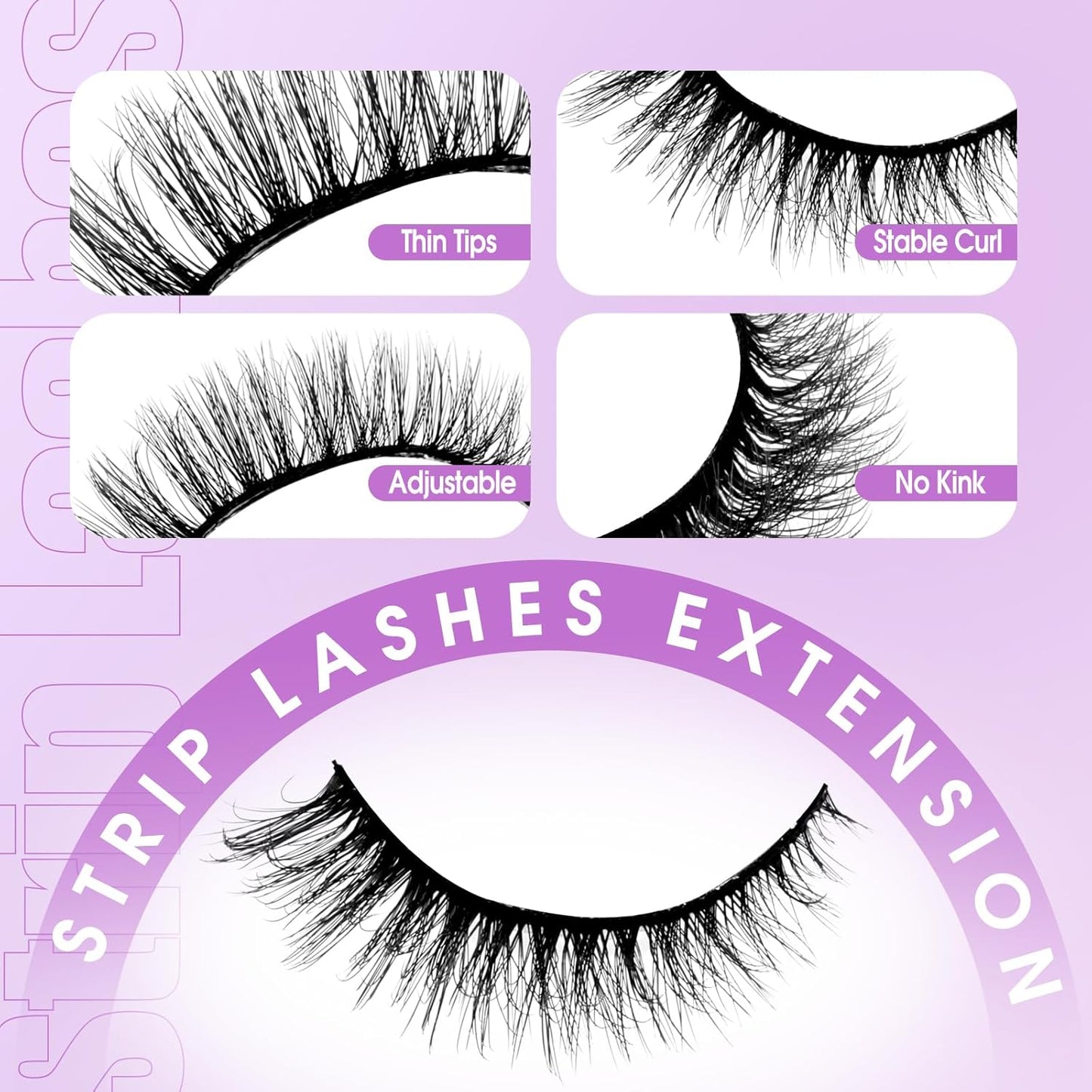 Strip Lash with Glue for DIY Lash-users: 10 Pairs, DIY, Natural Look, Fluffy, Manga, Wispy, Waterproof, Anime, Cat Eye, D Curl, XH03