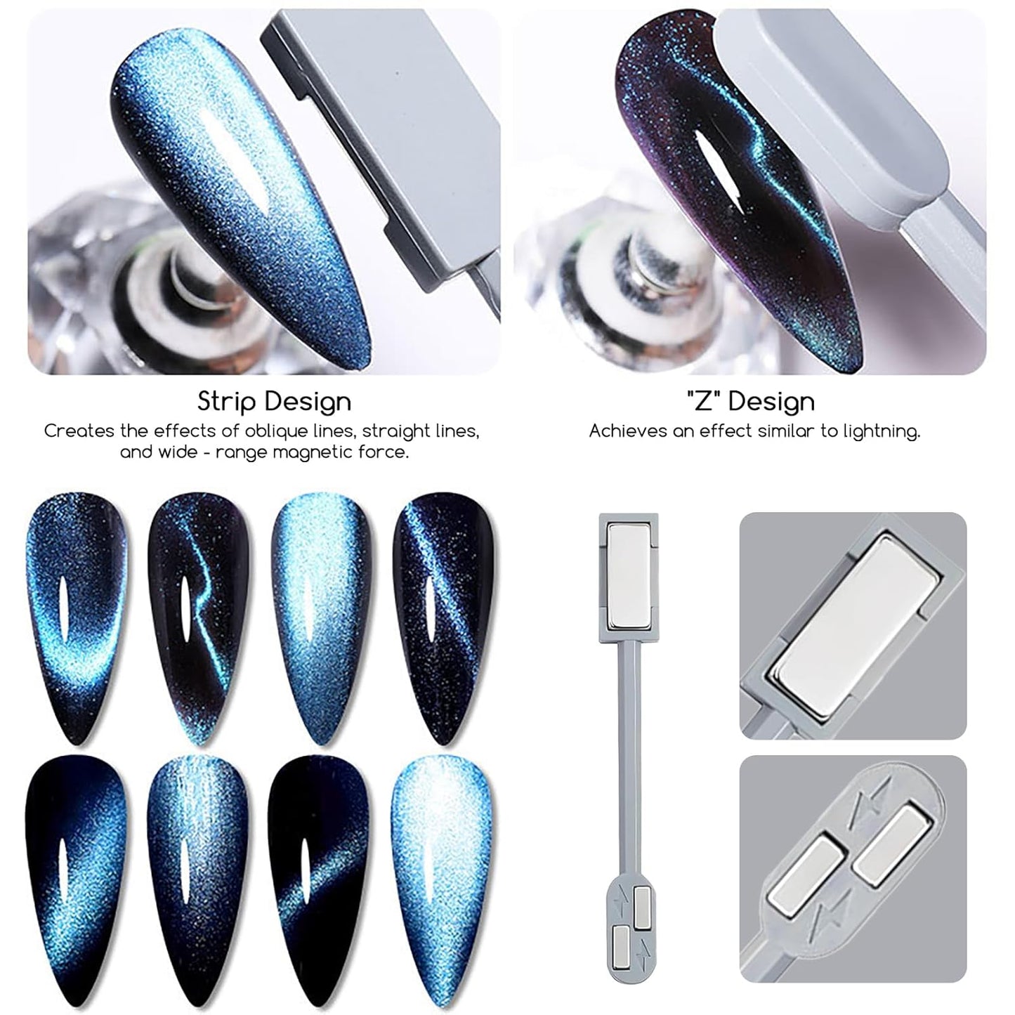 24 Pcs Cat Eye Magnet for Nails + 3 Y-Shaped Metal Brackets for Heart Cat Eye Effect Cylindrical Nail Magnet Magnetic Beads Magnet Double Ended Flower Magnet Stick for Cat Eye Nail Polish