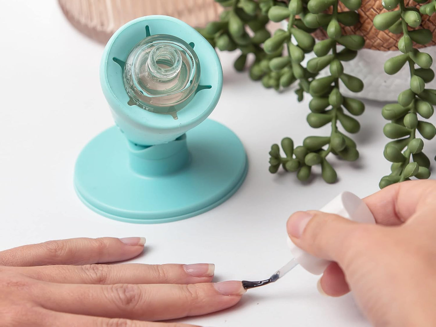 tweexy Hinge Untippable Nail Polish Bottle Holder | Anti-Spill Nail Polish Holder Stand, Tilted, IntelliStick Airlock Suction | Fingernail Painting, Nail Art Tools | Nail Polish Accessories (Zen Green)