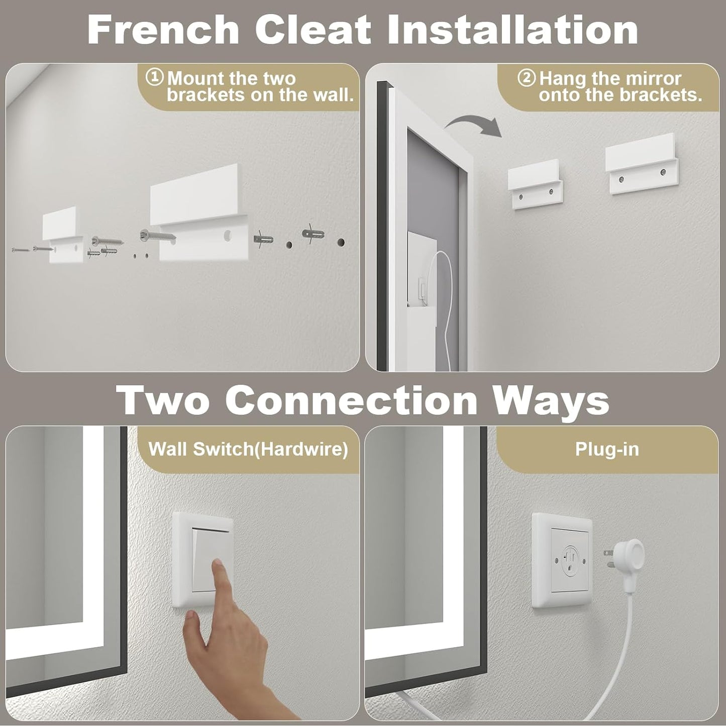 OKPAL LED Bathroom Mirror with Black Frame, 55x30 Lighted Mirrors for Bathroom Wall, Front and Backlit Bathroom Smart Mirror Dimmable, Anti-Fog, Memory, Shatterproof, ETL Listed