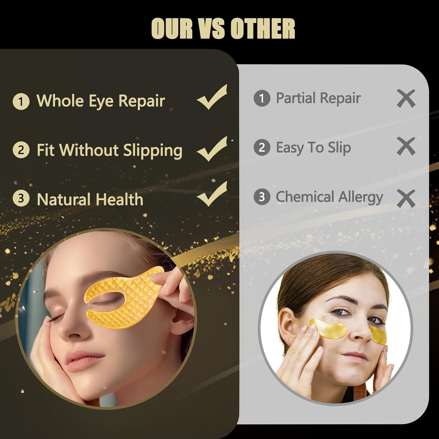 SACATR Under Eye Patchs, Under Eye Patches for Puffy Eyes and Dark Circles Wrinkle Eye Bags, Gold Eye Patches for Puffy Eyes with Abundant Collagen-5 Pairs(24k Gold)