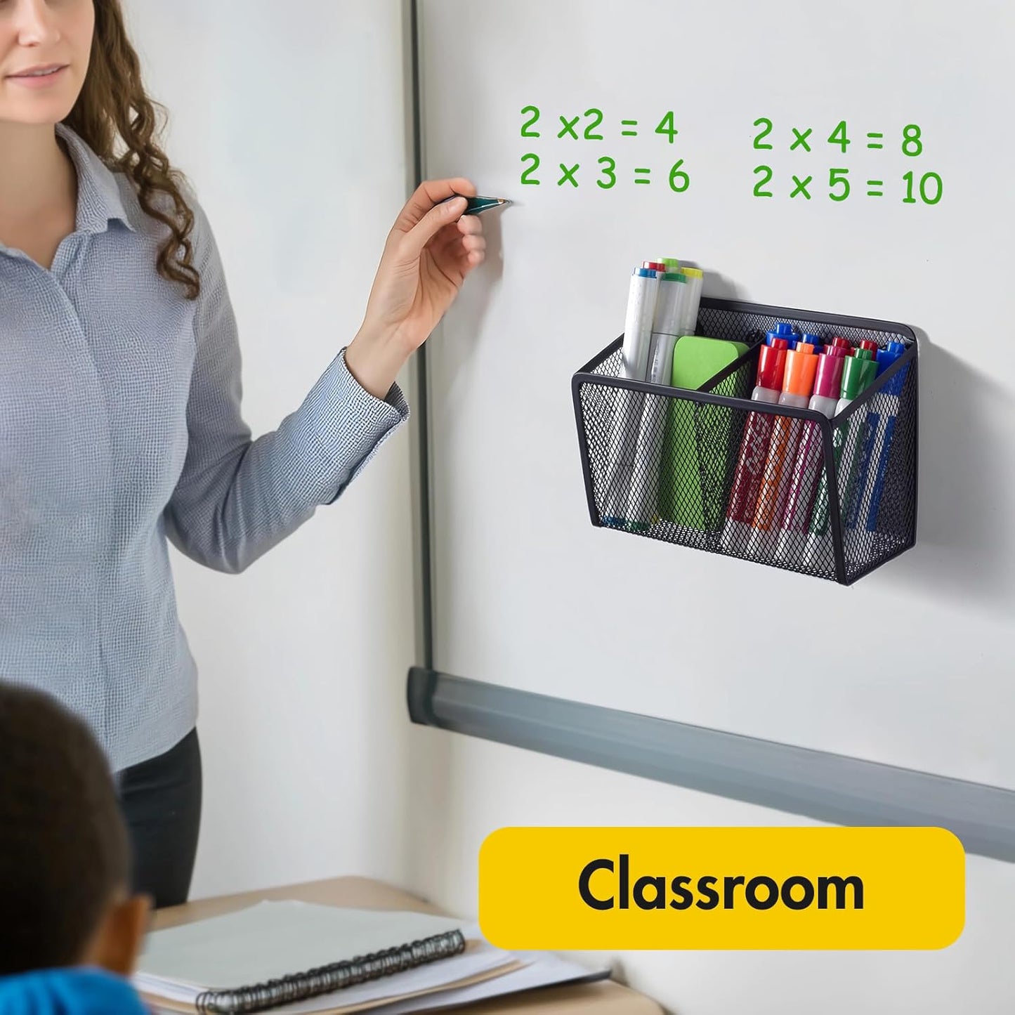 BEYGORM Magnetic Dry Erase Marker Holder for Whiteboard, Mesh Pen & Pencil Holder for Refrigerator, Strong Magnetic Basket for School Locker, Office & Classroom Organizer (Black, 1-Pack)