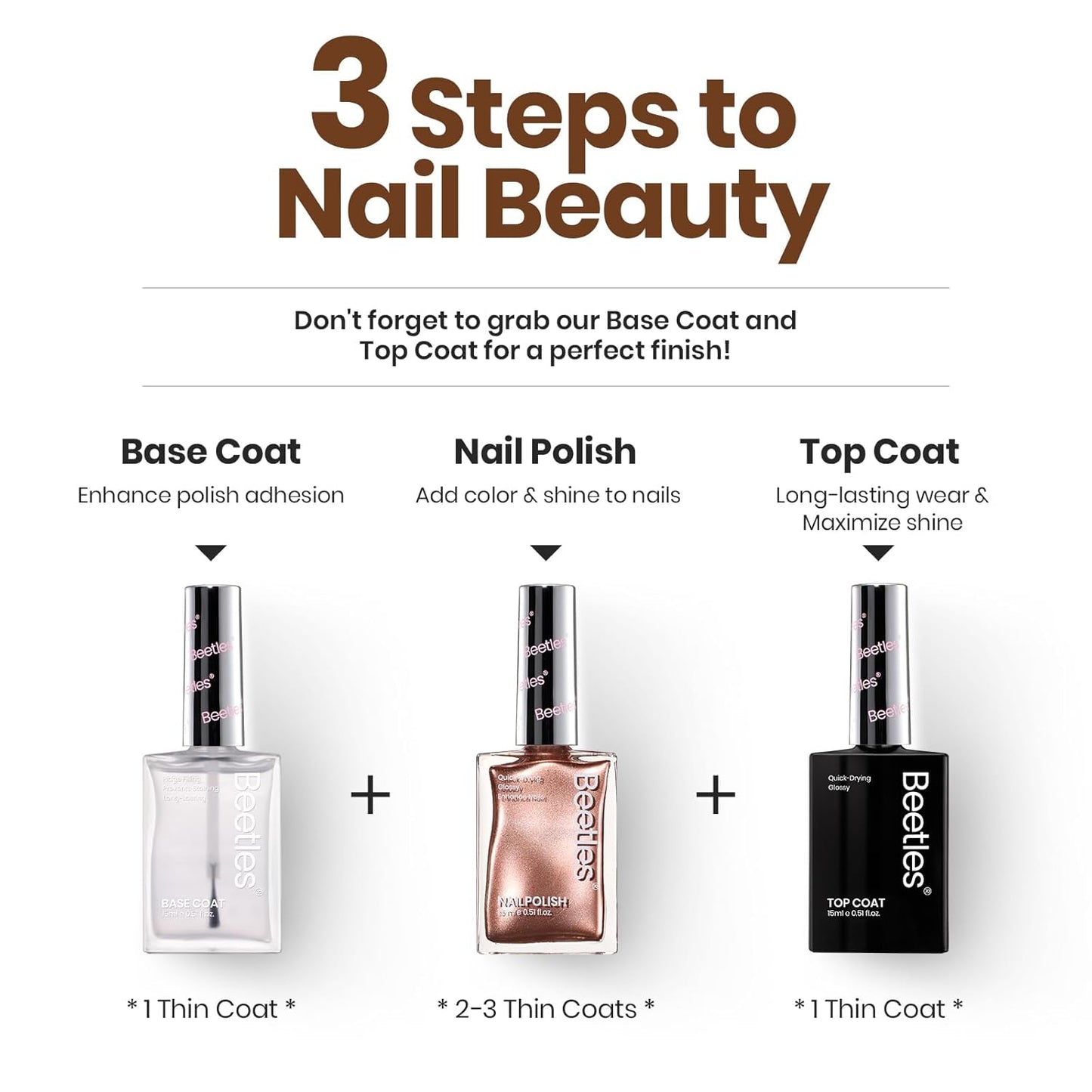 Beetles Glitter Nail Polish - 15ml Fast Drying & Long Lasting Bronzer Gold Nail Lacquer Finish for Women