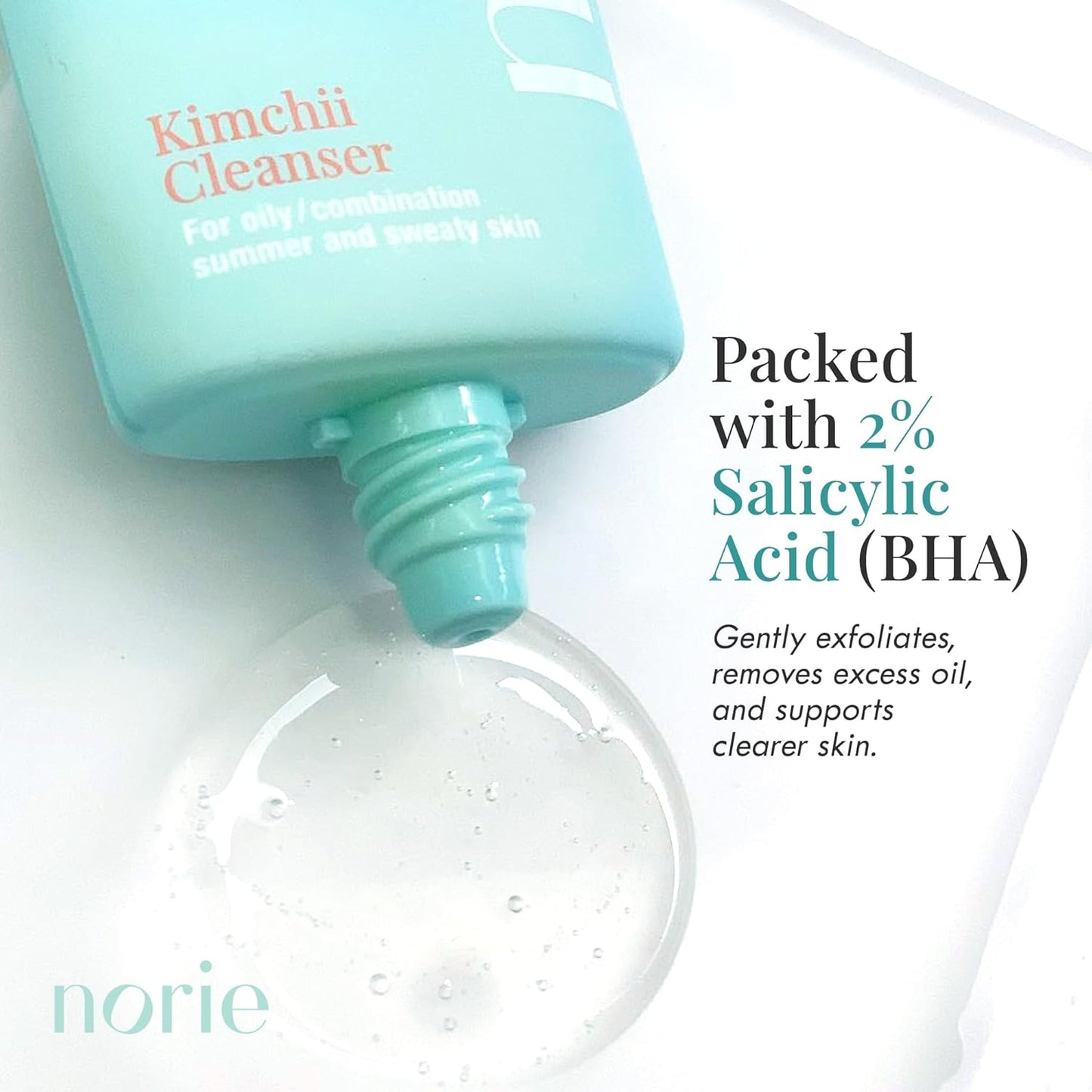 Norie Kimchii Face Wash - Gentle Facial Cleanser for Dry, Oily & Sensitive Skin | Fragrance Free Gel for Clearer Skin 2% Salicylic Acid, Vegan, Unscented 1.7oz