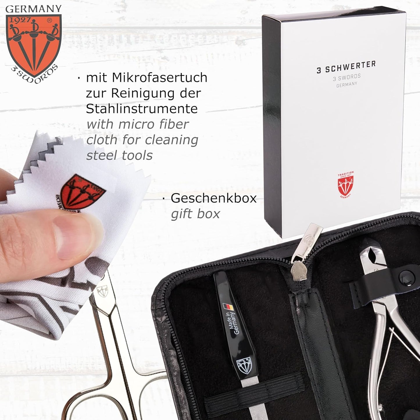 3 Swords Germany - Brand Quality Professional Toe Nail Nipper Clipper Set Stainless Steel Wave Nipper, Head Cutter, Nail File with case for ingrown Toe Nails, Manicure Pedicure by 3 Swords (196)