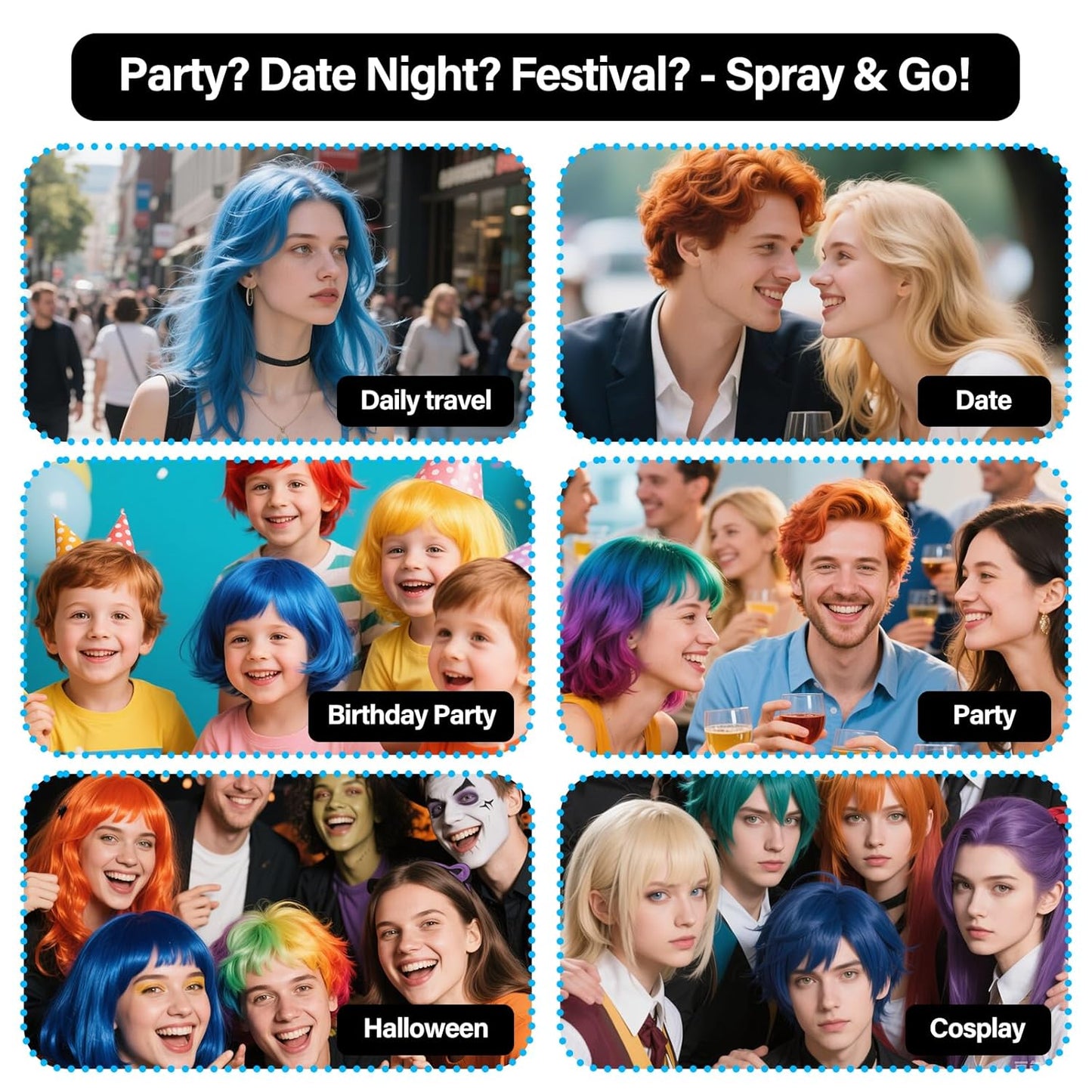 Temporary Hair Color Spray For Kids Women Men, Temporary Hair Dye Washable Hair Color Wax Non-Sticky For Cosplay Party DIY, Christmas Party, Halloween Crazy Hair Day(Blue, 4.06 oz)