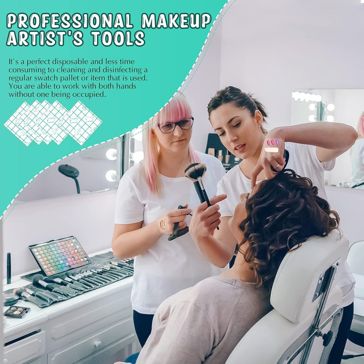 50 Pieces Hand Palette, Single Use Makeup Hand Palette Disposable Adhesive Palettes Cosmetic Makeup Palette for Every Makeup Artist (2.8 x 2.8 Inch)