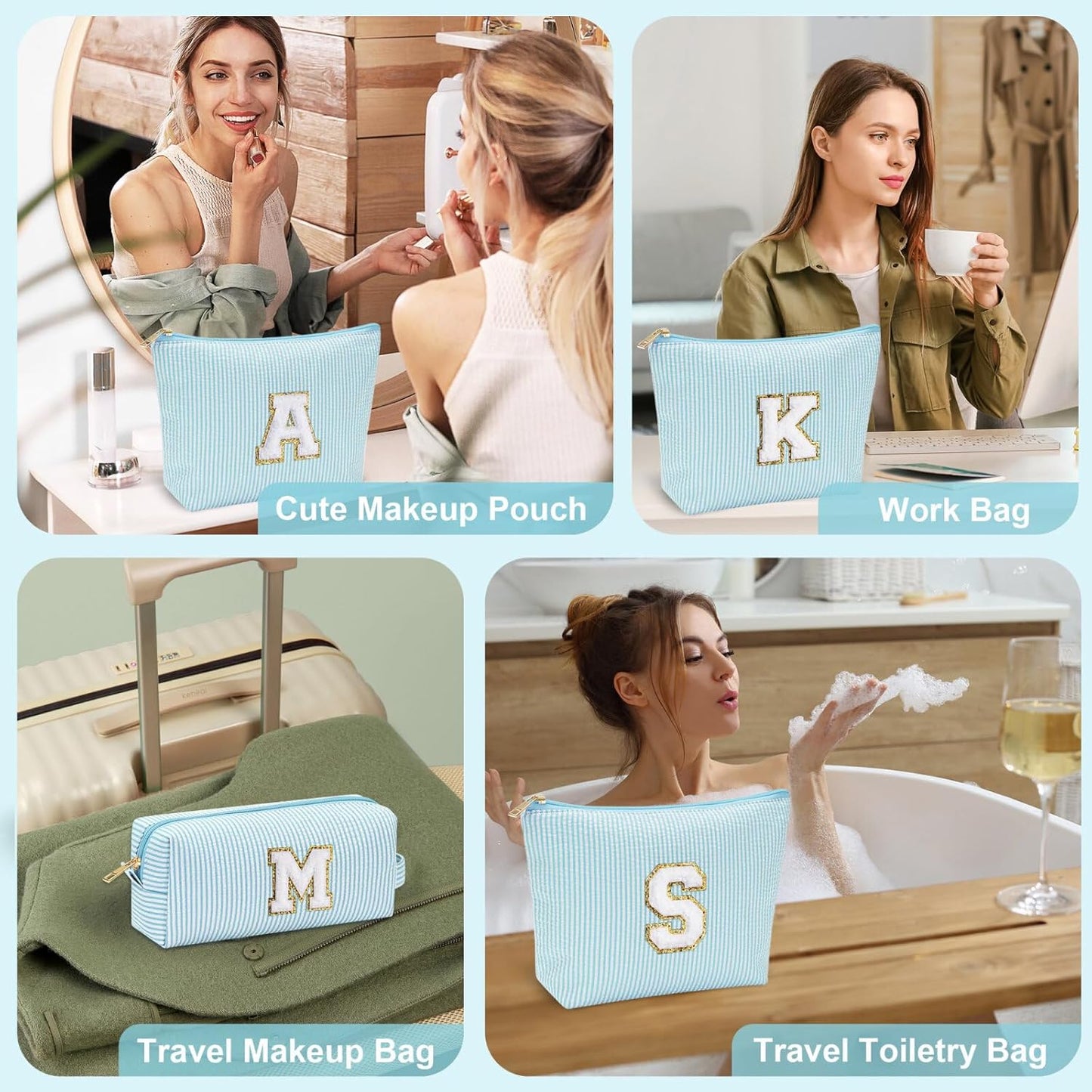 YOOLIFE Travel Makeup Bag - Cute Makeup Pouch Set with Monogram & Brush Bag for Women's Gifts