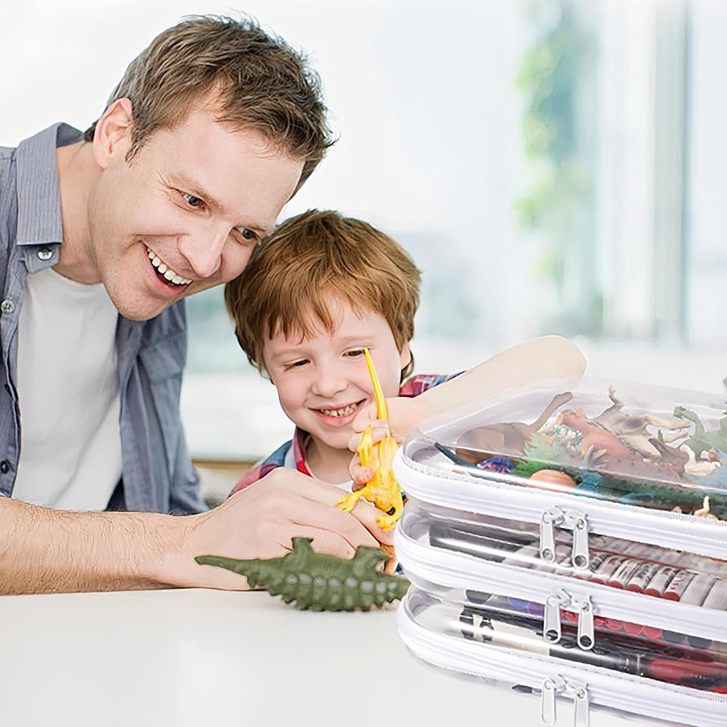 Clear Hard Plastic Zipper Case,Transparent Double Zippers Hard Pouch with 6pcs,Portable Travel Organizer Bin for Toy Storage