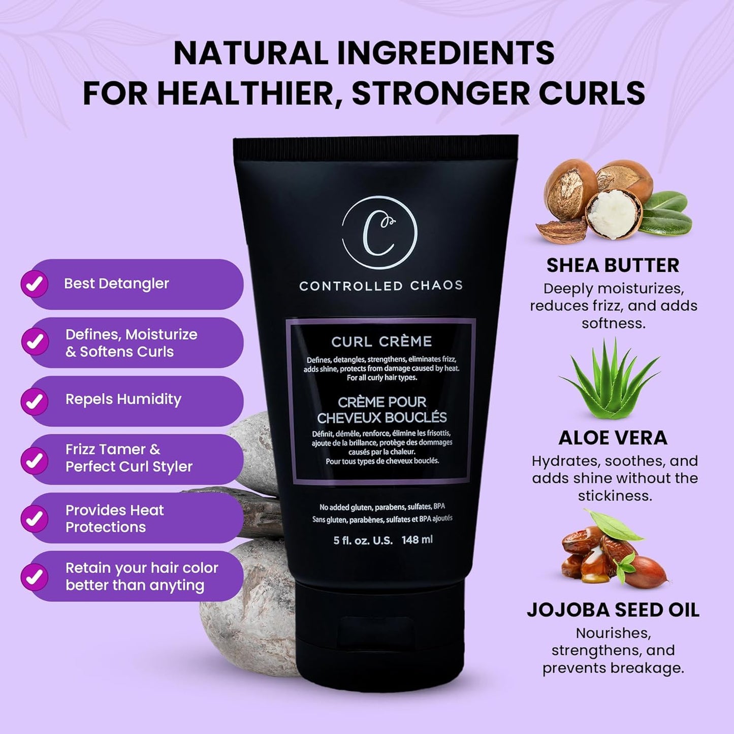 Controlled Chaos Curl Cream for Curly Hair Defining Cream with Shea Butter for Long Lasting Frizz Free Curls – Sulfate & Paraben Free Aloe Vera Curling Cream for Wavy Hair, Made in USA(5Oz)