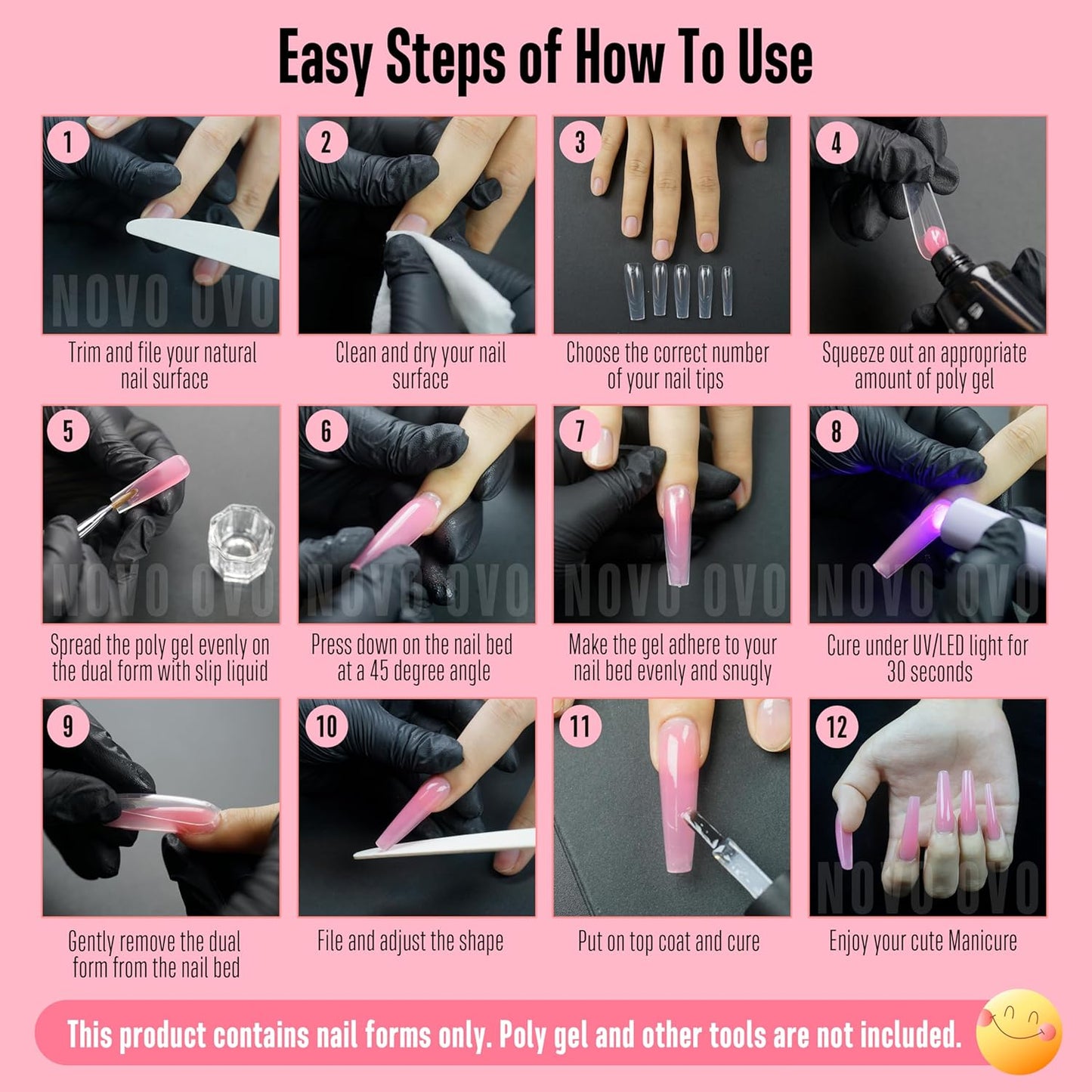 Tapered Square (Sculpted) Nail Dual Forms for Poly Gel Extension with Guiding Line Inside, XL XXL Reusable Full Cover Acrylic Builder Hard Gel Polygel Molds x 15 sizes 150 Pcs