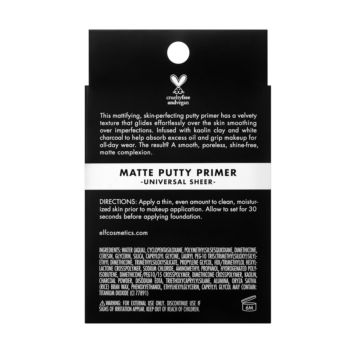 e.l.f. Matte Putty Primer, Skin Perfecting, Lightweight, Oil-free formula, Mattifies, Absorbs Excess Oil, Fills in Pores and Fine Lines, Soft, Matte Finish, All-Day Wear, 0.74 Oz
