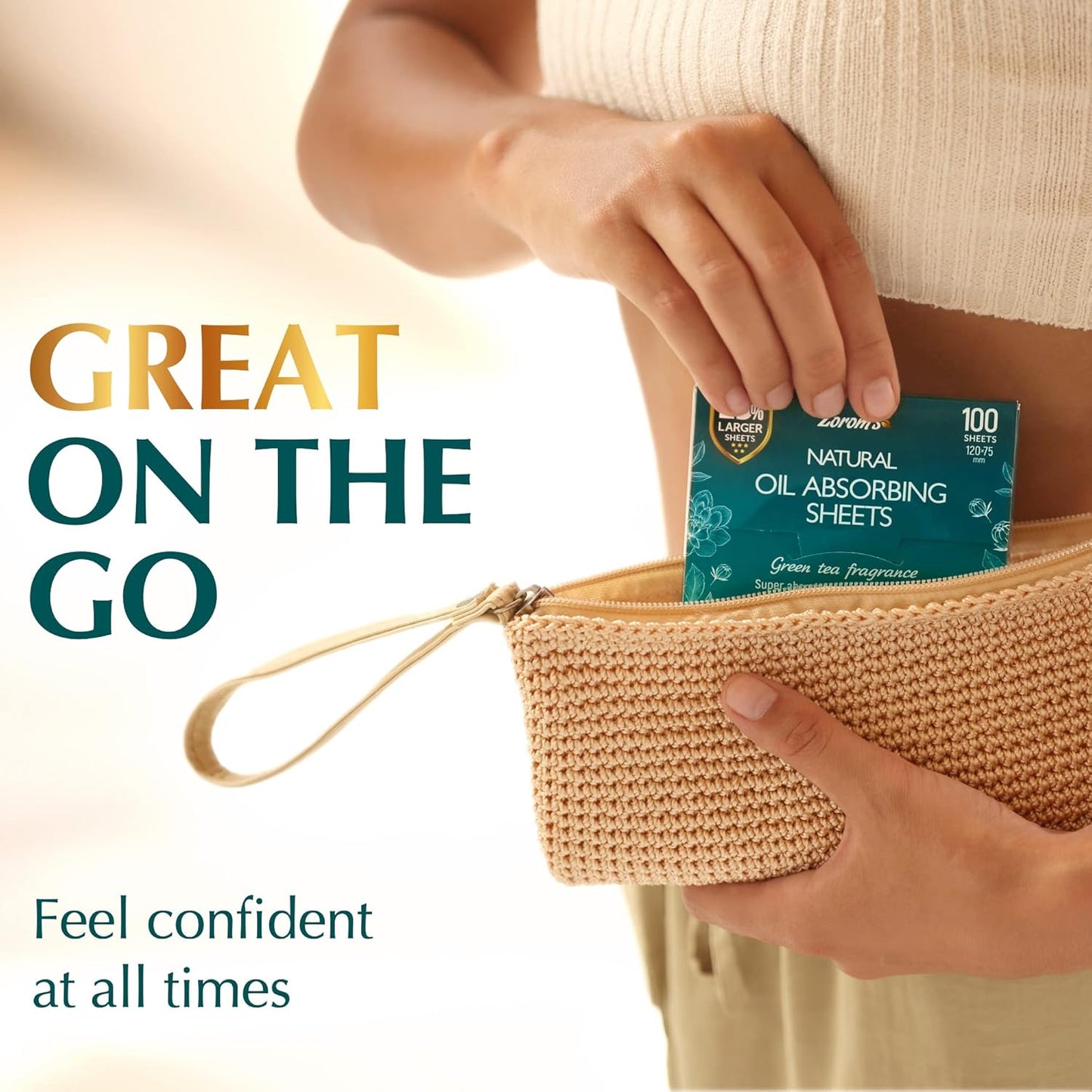 Natural Green Tea Oil Blotting Sheets for Face - 25% Larger Sheets (4.7x3”) - 100 Makeup Friendly Blotting Papers for Face - Easy Dispensing Oil Absorbing Sheets for Face