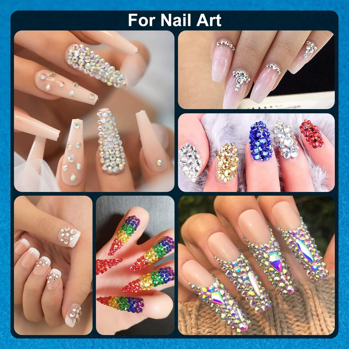Nail Art Rhinestone Glue Gel&Flatback Gems Accessories Kit, 1 Tube of 15ml Rhinestone Gel Glue(UV/LED Needed)+1 Box of Flat-Back Round Glass Crystal AB&Clear Gemstones with Pickup Pencil and Tweezer