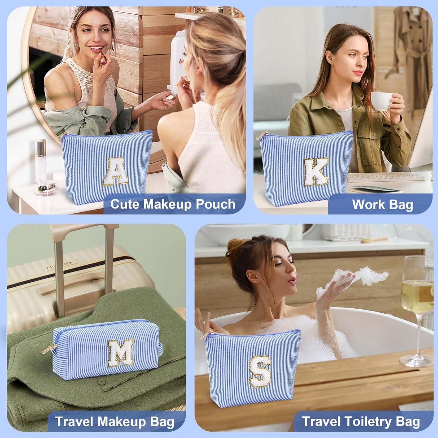 YOOLIFE Initial Makeup Bag |Teen Girl Gifts Trendy Stuff for Girls | Travel Makeup Bag for Girls Gifts | Gifts for 3 4 5 6 7 8 9 10 11 12 13 Year Old Girls | Christmas Gifts for Girls Teen Girl Blue K