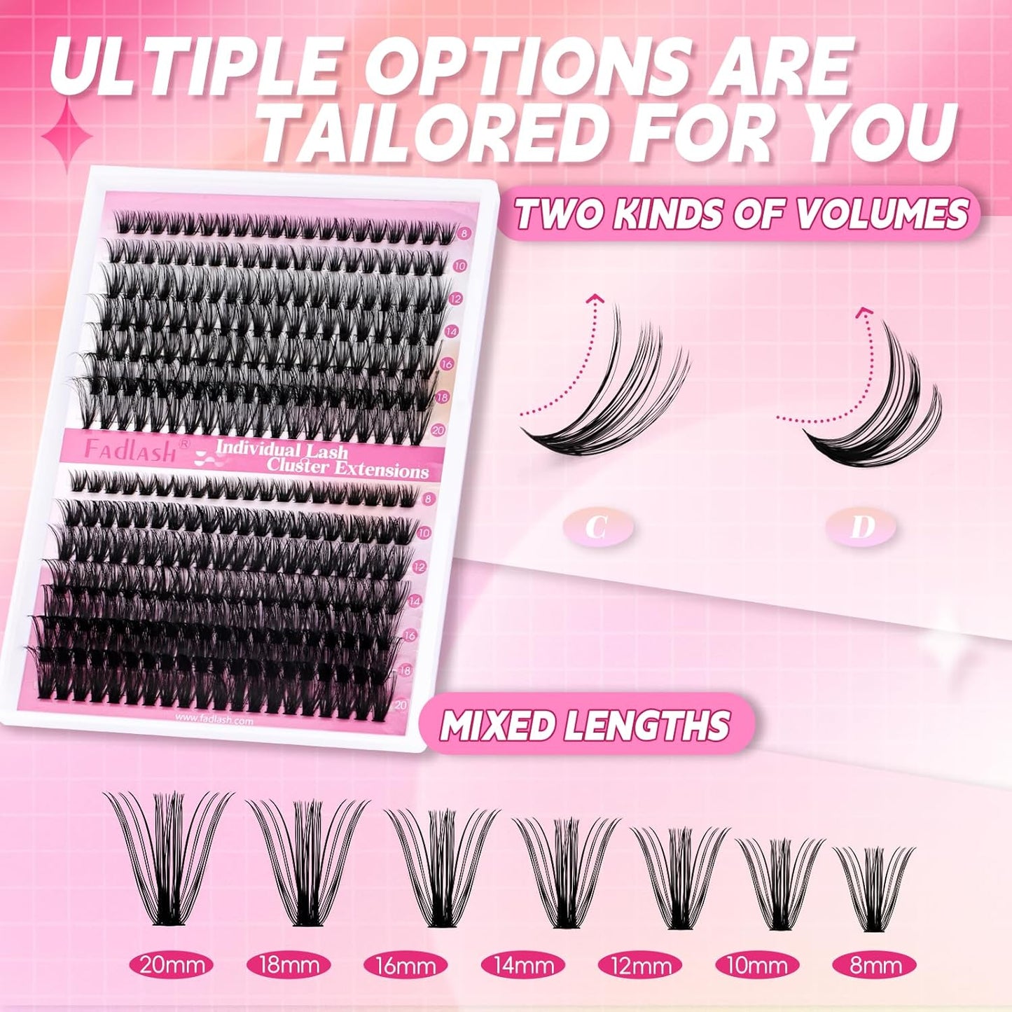 Cluster Lashes D Curl Lash Clusters 280 Pcs Lash Extension Clusters Individual Lashes Soft DIY Eyelash Extensions Mixed Tray Eyelash Clusters Natural Look (40D+60D-0.07D, 8-20mm)