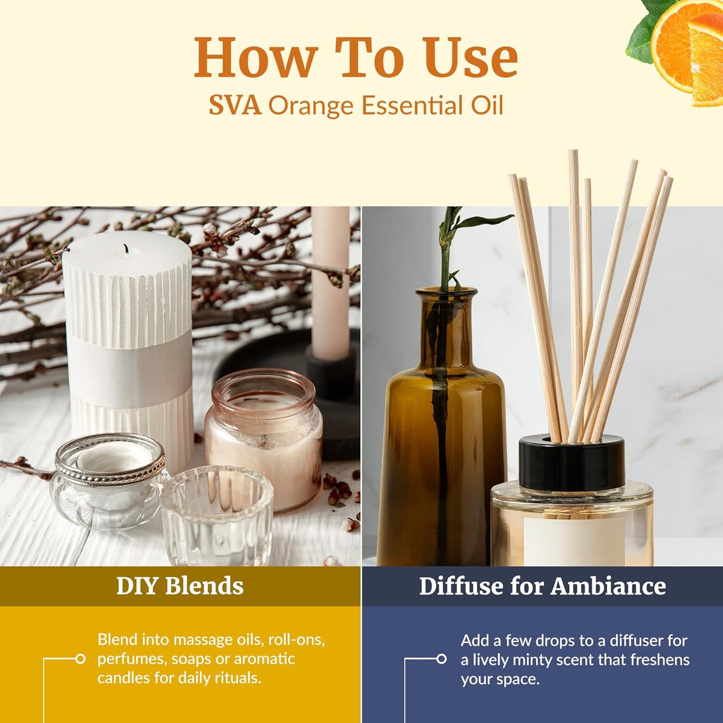 SVA Orange Essential Oil – 4 Fl Oz – 100% Natural Orange Oil - for Diffuser, Hair Care, Face, Skin Care, Aromatherapy, Scalp and Body Massage, Soap and Candle Making - with Dropper