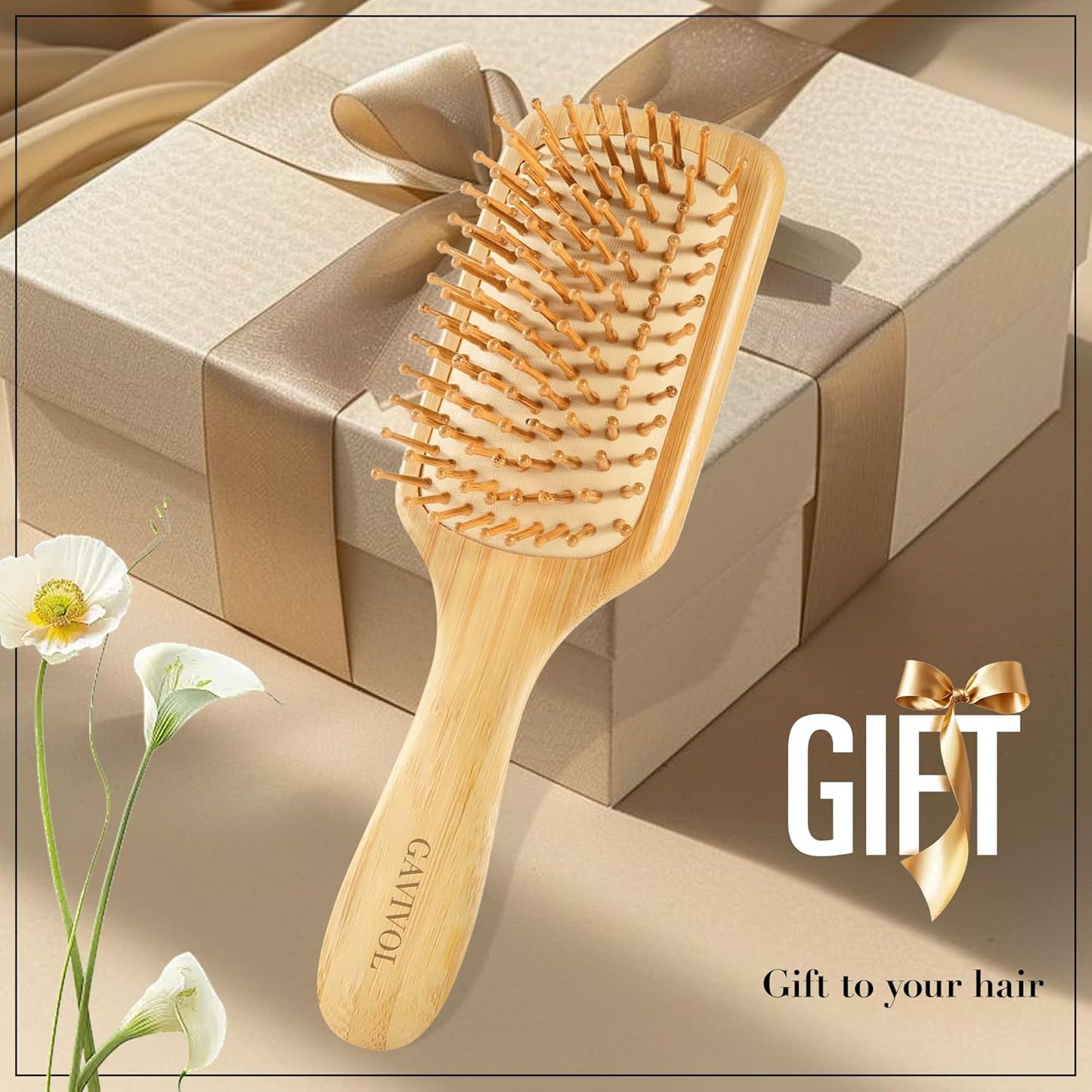 Bamboo Hair Brush for Hair Growth, Natural Bamboo Bristles Detangling Wooden Hair Brush for Scalp Massage, for Women, Men & Kids, All Hair Types, with Ergonomic Handle