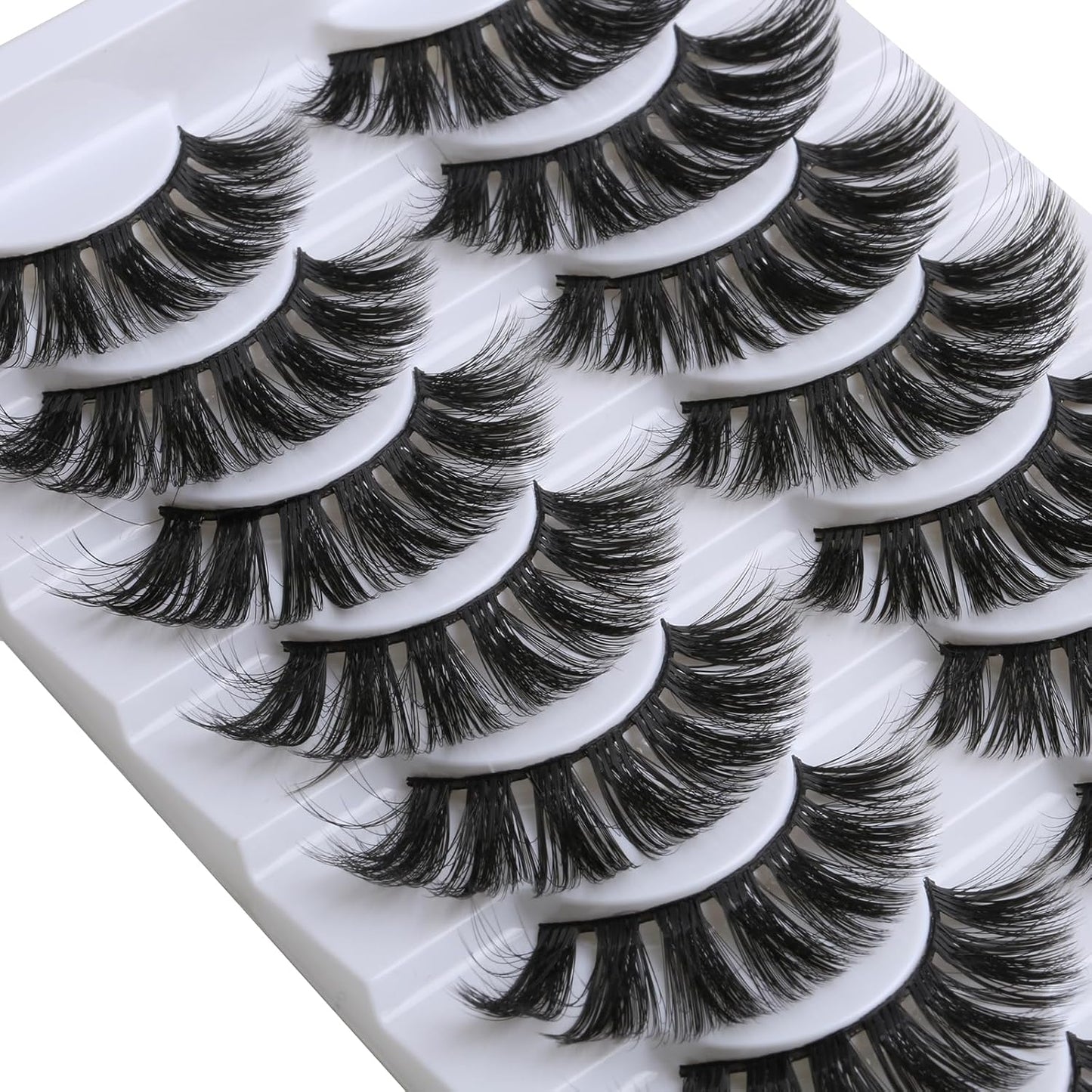 SUNWELL False Eyelashes 18mm Mink Lashes 8D Fluffy Faux Mink Lashes Dramatic Cat Eye Lashes Strips Soft Full Volume Fake Eyelashes 10 Pairs Pack