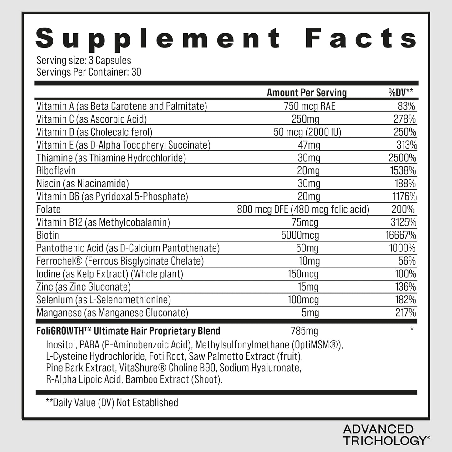 Advanced Trichology FoliGROWTH™ Hair Growth Supplement for Thicker Fuller Hair | Approved* by the American Hair Loss Association | Revitalize Thinning Hair - 90 Count (Pack of 1)