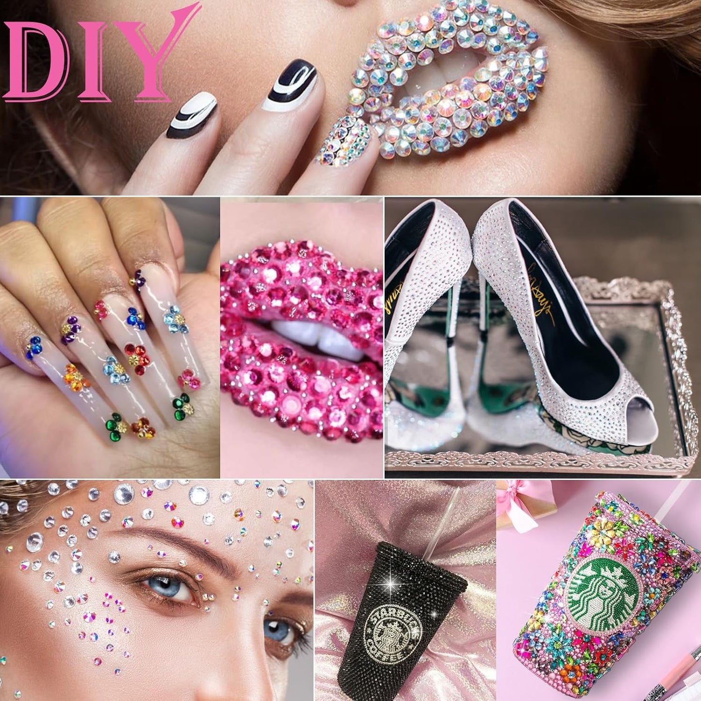 Canvalite 2784PCS Rhinestones Flat Back Gems, Nail Rhinestones Nail Art Gems with Pick Up Tweezers and Rhinestone Picker Dotting Pen, Nail Art Tools for Nails, Clothes, Face, Craft