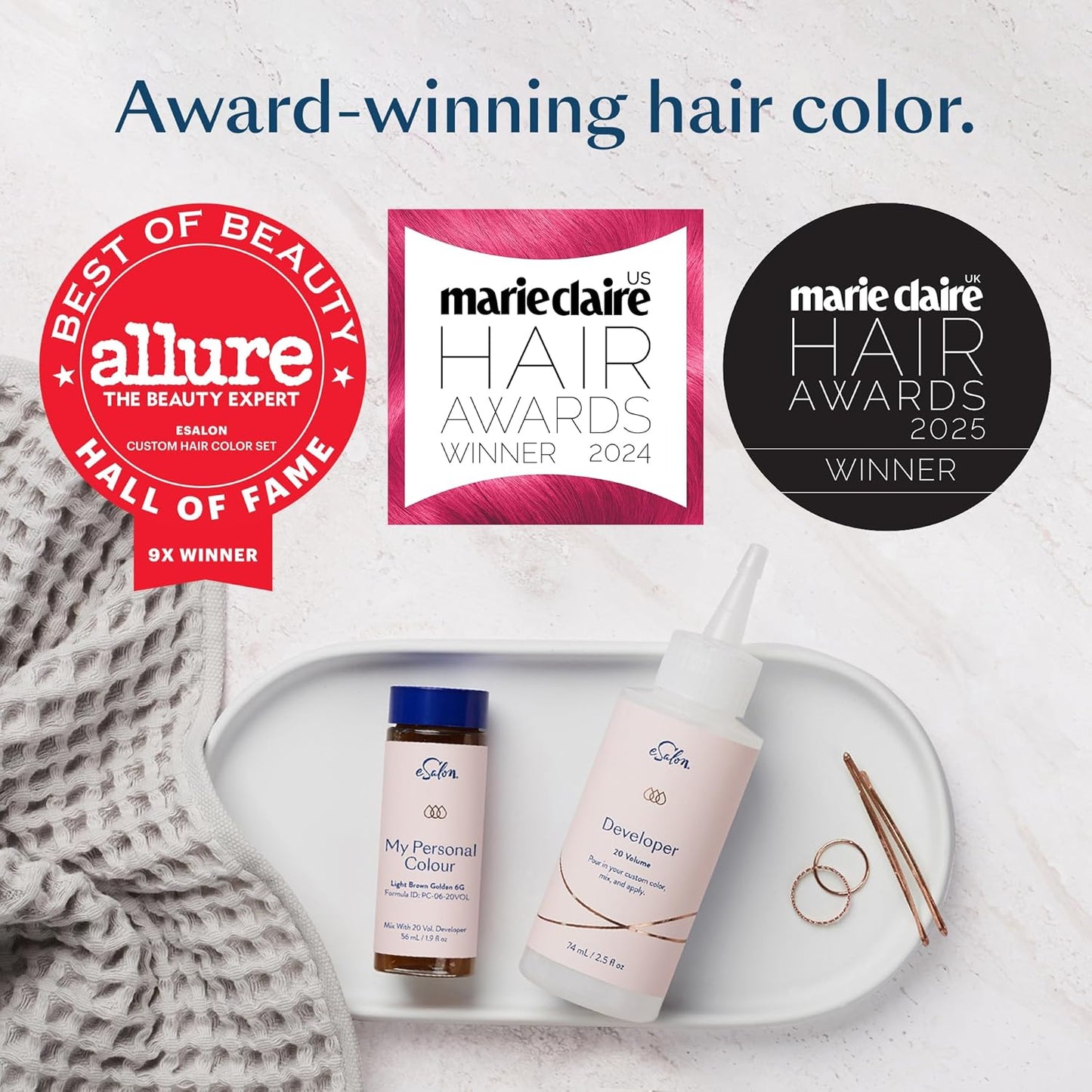 eSalon Permanent Hair Color & Hair Dye Complete Kit - Medium Brown Natural Golden - Personal Colorist Kit for Up To 100% Gray Coverage for All Hair Types - Professional-Grade Ammonia-Free Hair Dye