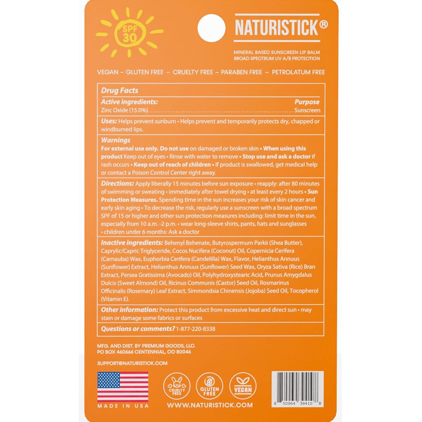 Naturistick SPF 30 Vegan Lip Balm β Mineral Sunscreen with Zinc Oxide | Broad Spectrum UVA/UVB Protection | 100% Natural, Coral-Friendly Formula | Oxybenzone Free | 5-Pack Citrus | Made in USA
