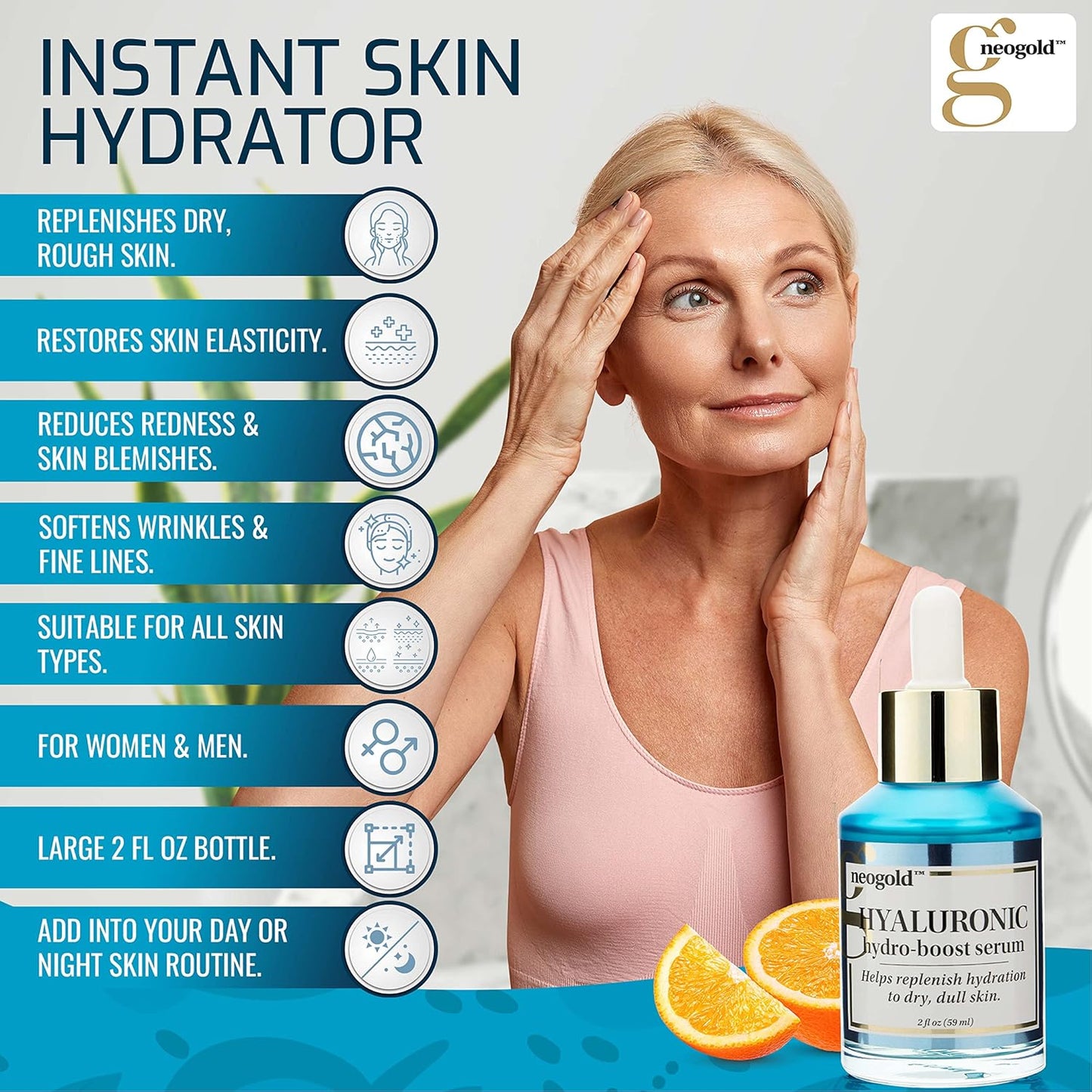 Hydrating Hyaluronic Acid Serum For Face | Vitamin E + Vitamin C Facial Moisturizer For Restoring Skin Barrier | Helps Renew, Firm, & Minimize Wrinkles, Age Spots, & Dull Dry Skin, 2 Fl Oz