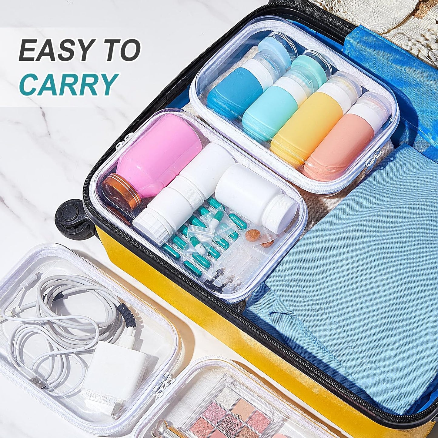 Sanwuta 6 Pcs Clear Hard Zipper Case Pencil Pouches Hard Plastic Zipper Pouches Makeup Bag Transparent Cases for Snacks Plastic Storage Organizer Box for Travel(White,7.09 x 5.12 x 2 Inch)