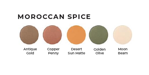 Moroccan Spice Shimmer White, Olive Green, Gold, Copper Penny Red, and Light Matte Orange Vegan Eyeshadow Palette; Talc, Paraben & Cruelty Free