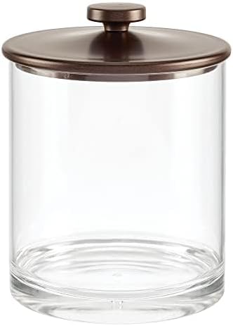 mDesign Medium Modern Apothecary Storage Organizer Canister Jars - Acrylic Containers for Bathroom, Organization Holder for Vanity, Counter, Makeup Table, Lumiere Collection, 2 Pack, Clear/Bronze