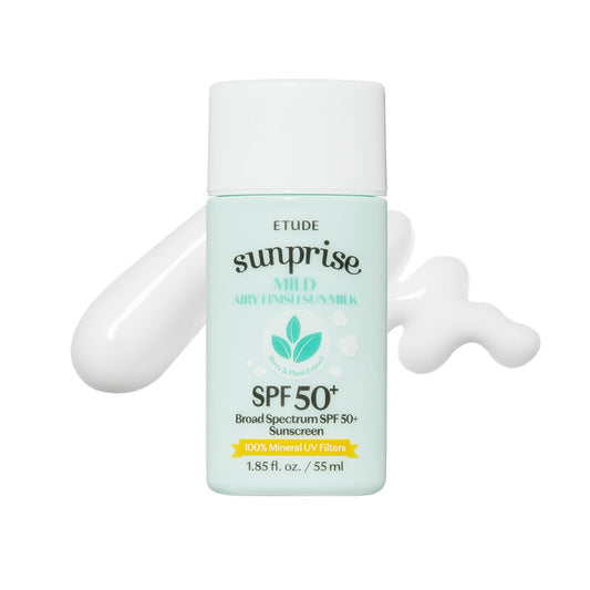 ETUDE Sunprise Sunscreen Mild Sun Milk SPF 50+ / PA++++ (55ml) | Sebum-free, Non-Sticky, Long Lasting Protection, 100% Mineral Korean Sunscreen for sensitive skin | alldaygood beauty
