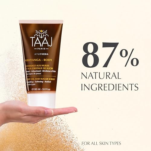 | Face & Body Scrub with Oils & Sugar Crystals | Gentle Exfoliation & Cleansing | Smooths, Softens & Boosts Radiance | Ayurvedic-Inspired Skincare | Nourishing oils | 87% natural| 5.1 fl oz