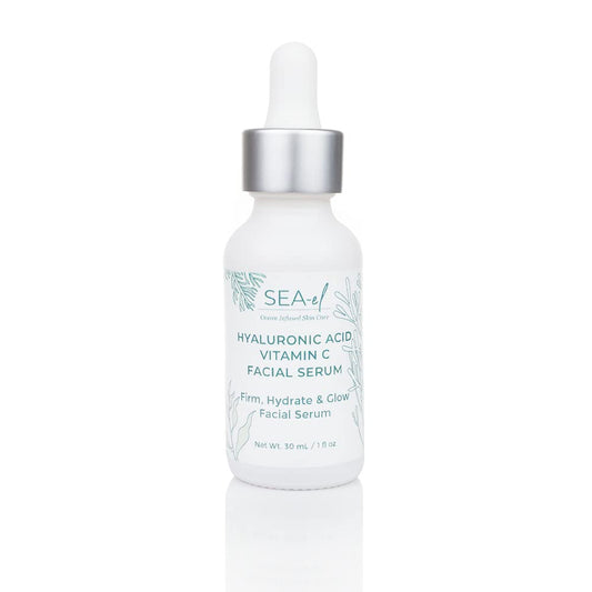 Sea-el Hyaluronic Acid & Vitamin C Facial Serum Drops Firming Hydration & Glow Anti Aging Face Moisturizer - Daily Wrinkle Diminishing Skin Care for Women & Men, Vegan - 1 Fl Oz | alldaygood beauty