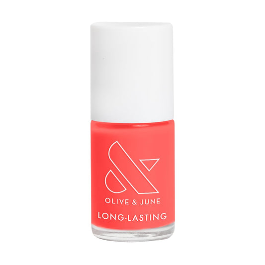 Olive & June Long Lasting Nail Polish | Plump, Gel-Like Finish, No Lamp Needed | Lasts up to 10 days | Salon-Quality at Home | 15-Free, Vegan & Cruelty-Free | Chip-Resistant | Perfect Pinwheel | Coral | alldaygood beauty