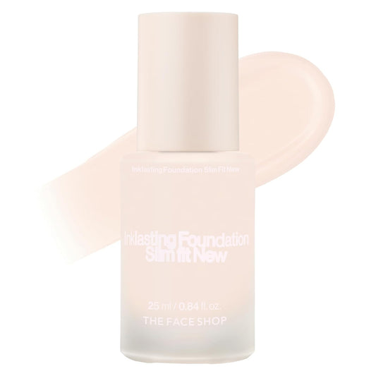 THE FACE SHOP Ink Lasting Liquid Foundation, Full Coverage, 72‑Hour Wear Semi‑Matte Finish, Makeup with Bakuchiol, C010 Fair Cool, 0.84 Fl. Oz. | alldaygood beauty