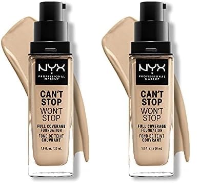 NYX PROFESSIONAL MAKEUP Can't Stop Won't Stop Foundation, 24h Full Coverage Matte Finish - Nude (Pack of 2)