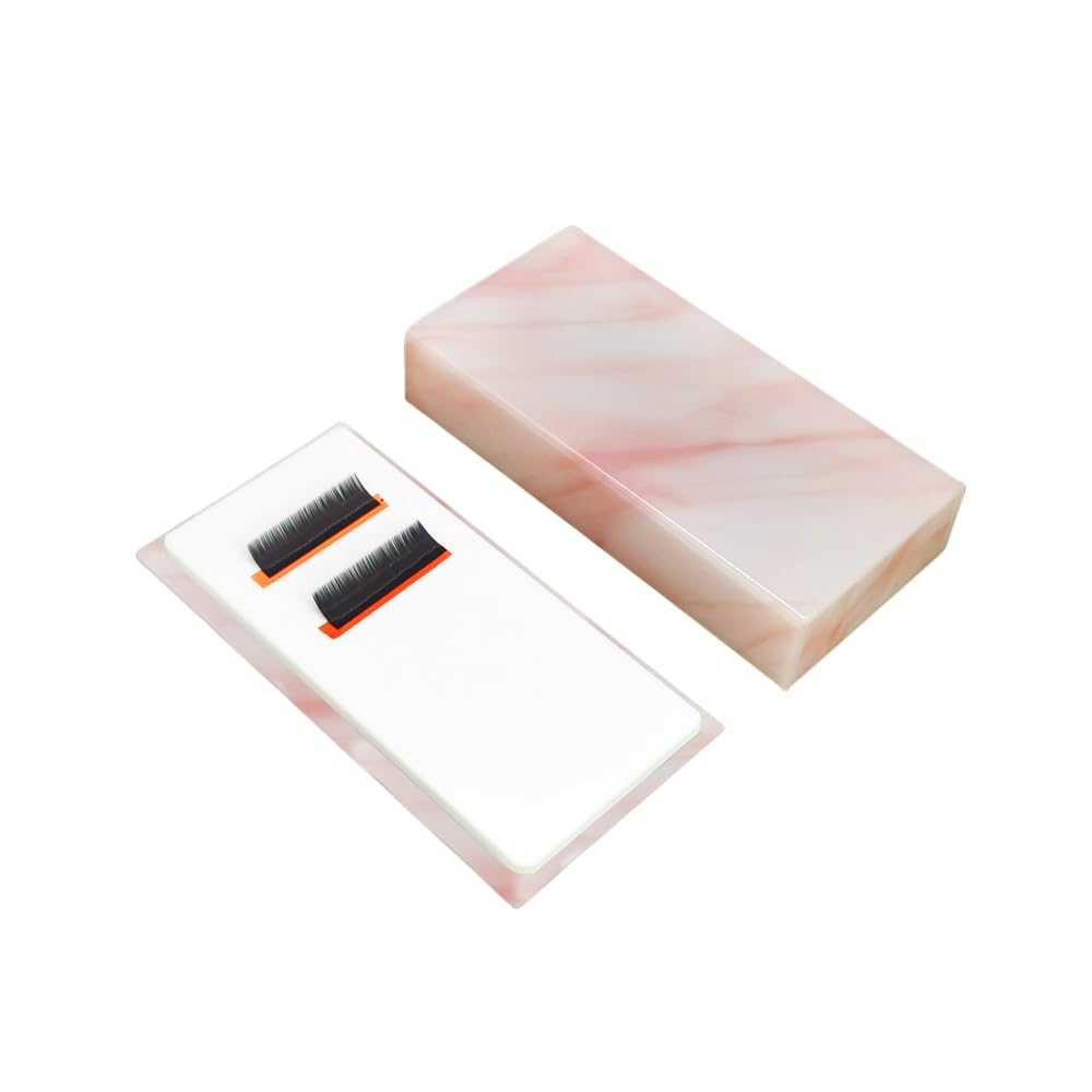 Grafting False Eyelash Acrylic Extension Pallet Organizer, Eyelash Extension Glue Tweezers Plate Makeup Palette, Dustproof Storage Box Display Training Tools Salon (Marble Pink)