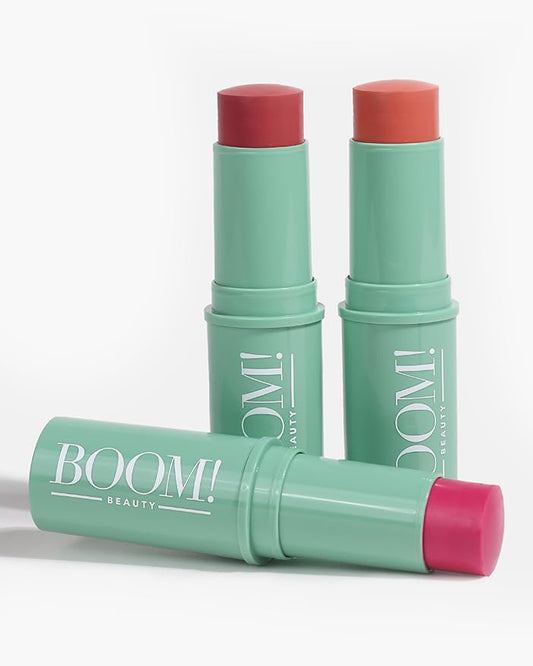 Boomstick Trio ® Cheek and Lip: Peony Pink, Golden Peach and Rose Nude 3-in-1 Blush, Eye and Lip Stick Pen for All Skin Types Boom Beauty by Cindy Joseph | alldaygood beauty