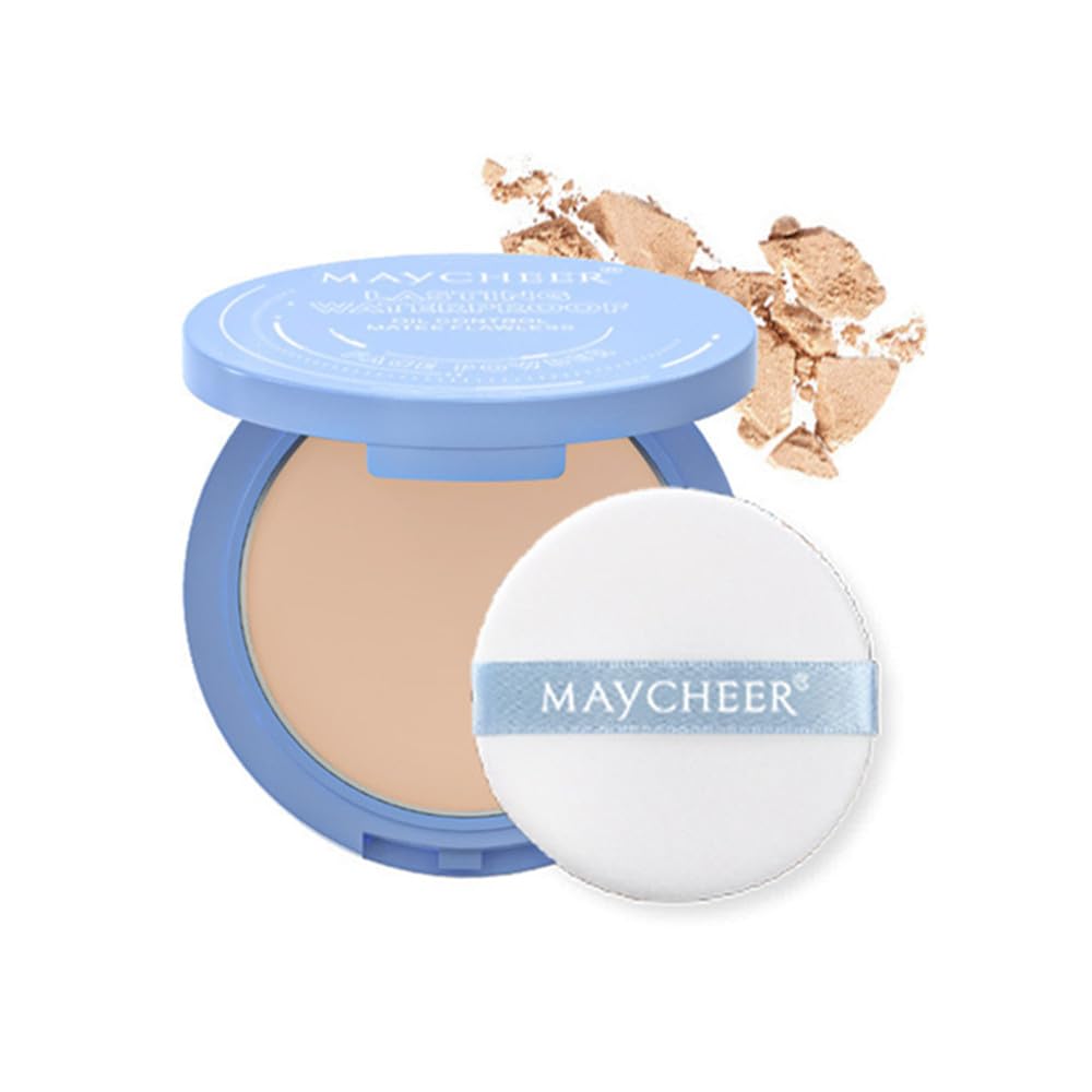 LAMUSELAND Pressed Powder Compact, Oil Control Brighten Skin Color Face Powder, Whitening Highlighting Face Makeup Tools for Women Girls (JG03)