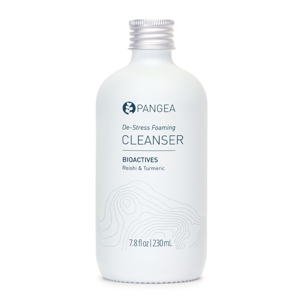 Pangea Organics Natural Reishi + Turmeric De-Stress Foaming Facial Cleanser | Vegan, Non-Toxic, Gentle & Hydrating | Sustainable Glass Bottle (7.8 fl oz | 230 ml)