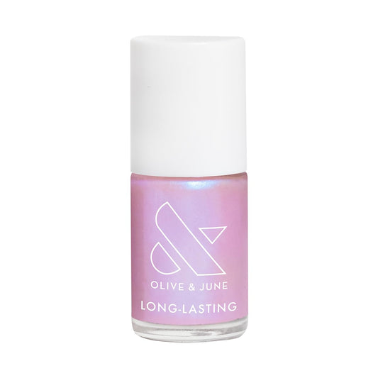 Olive & June Long Lasting Nail Polish | Plump, Gel-Like Finish No Lamp Needed | Lasts up to 10 days | Salon-Quality at Home | 15-Free, Vegan Cruelty-Free Chip-Resistant | Pink Goldfish Pink Iridescent | alldaygood beauty
